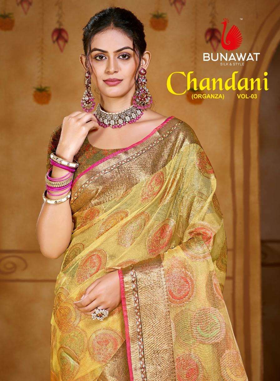 CHANDANI-03 BY BUNAWAT 1001 TO 1006 SERIES FANCY ORGANZA PRINT SAREES