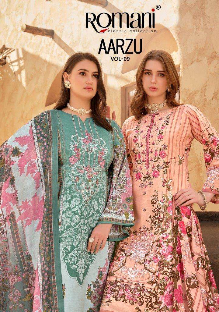 AARZU VOL-09 BY ROMANI 1092-001 TO 1092-008 SERIES COTTON WORK DRESSES