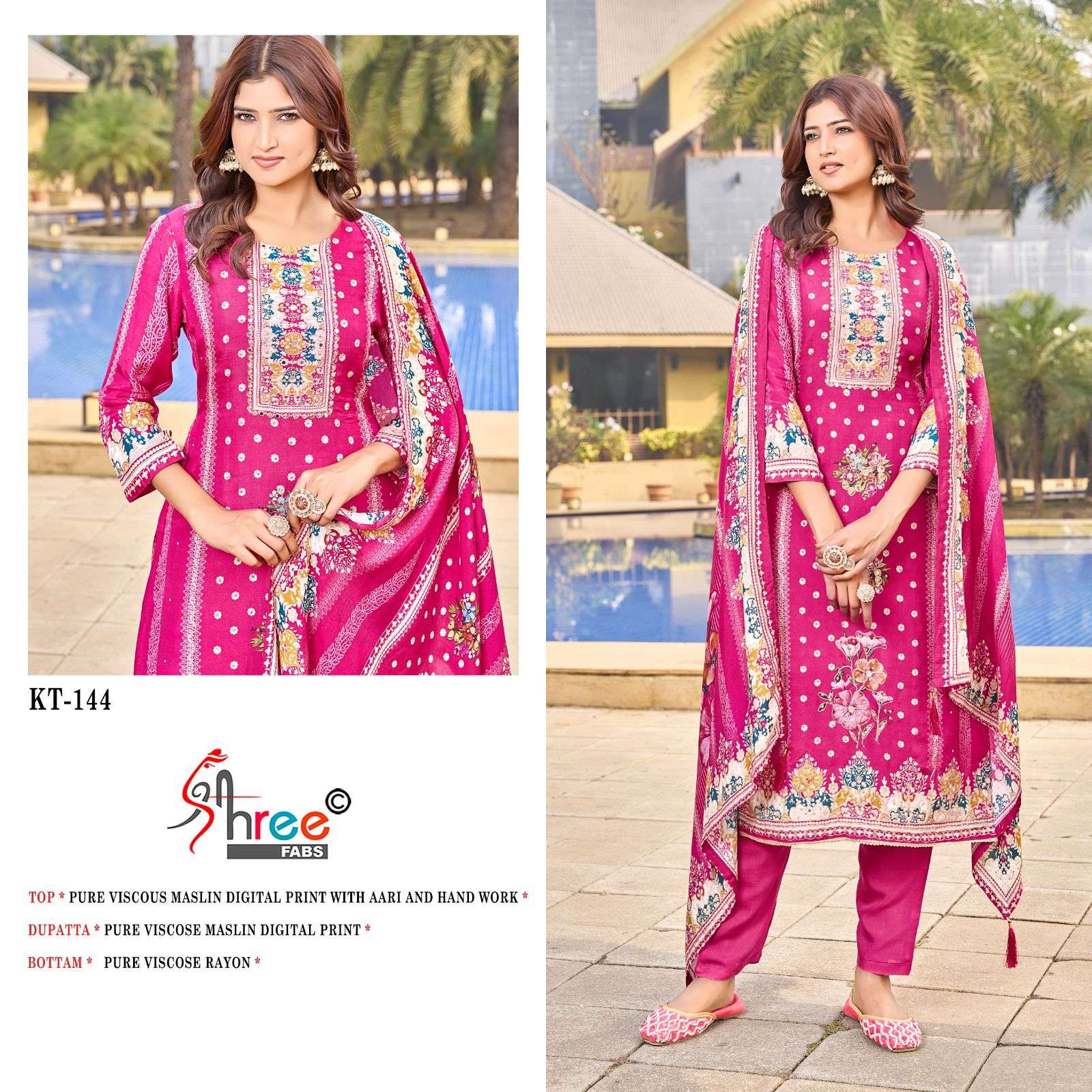 KT-144 COLOURS BY SHREE FABS DESIGNER VISCOSE MUSLIN EMBROIDERY PAKISTANI DRESSES