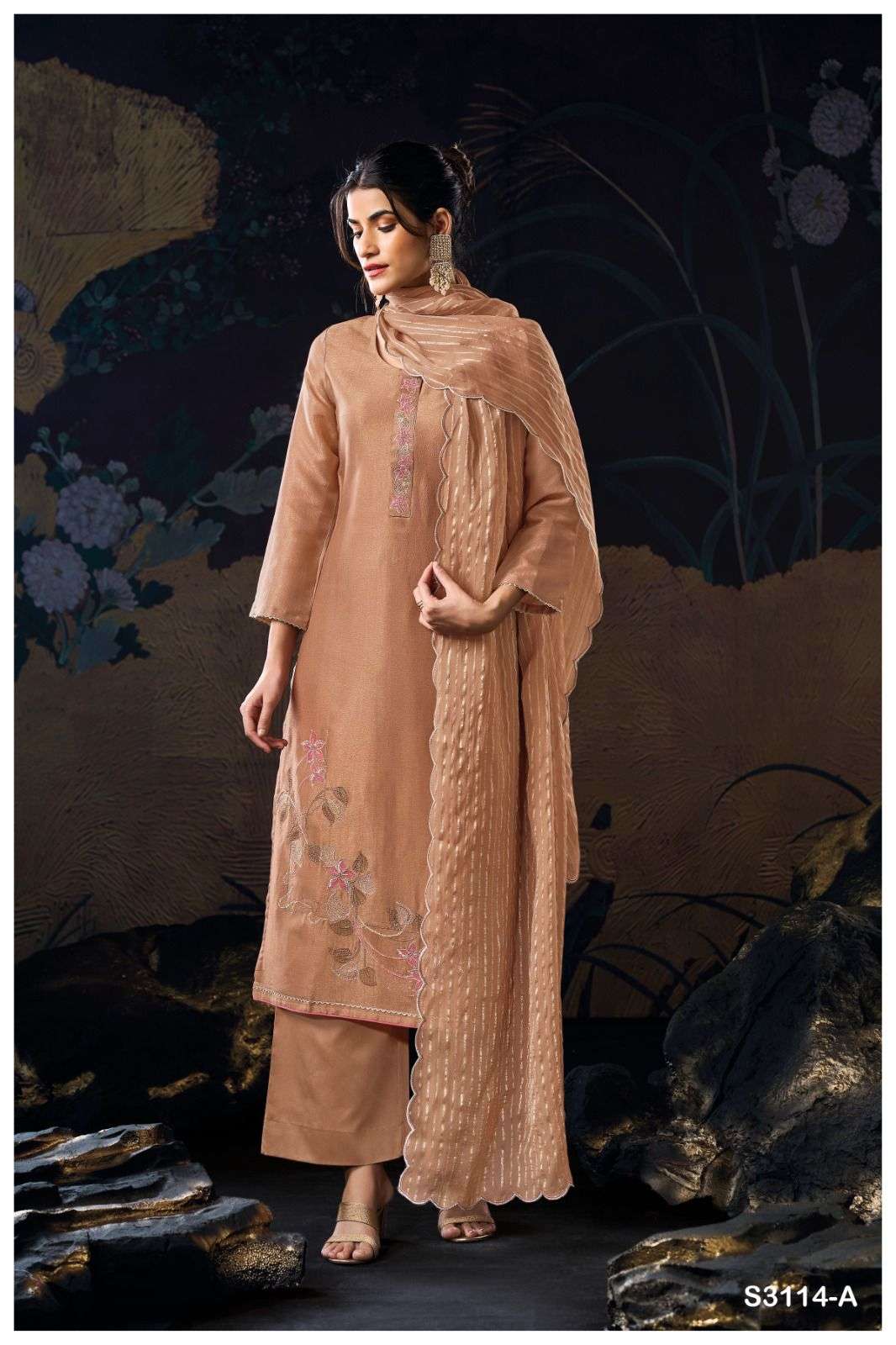 NYNIKA BY GNAGA FASHION S3114-A TO S3114-C SERIES PREMIUM PURE BEMBREG SILK EMBROIDERY DRESSES