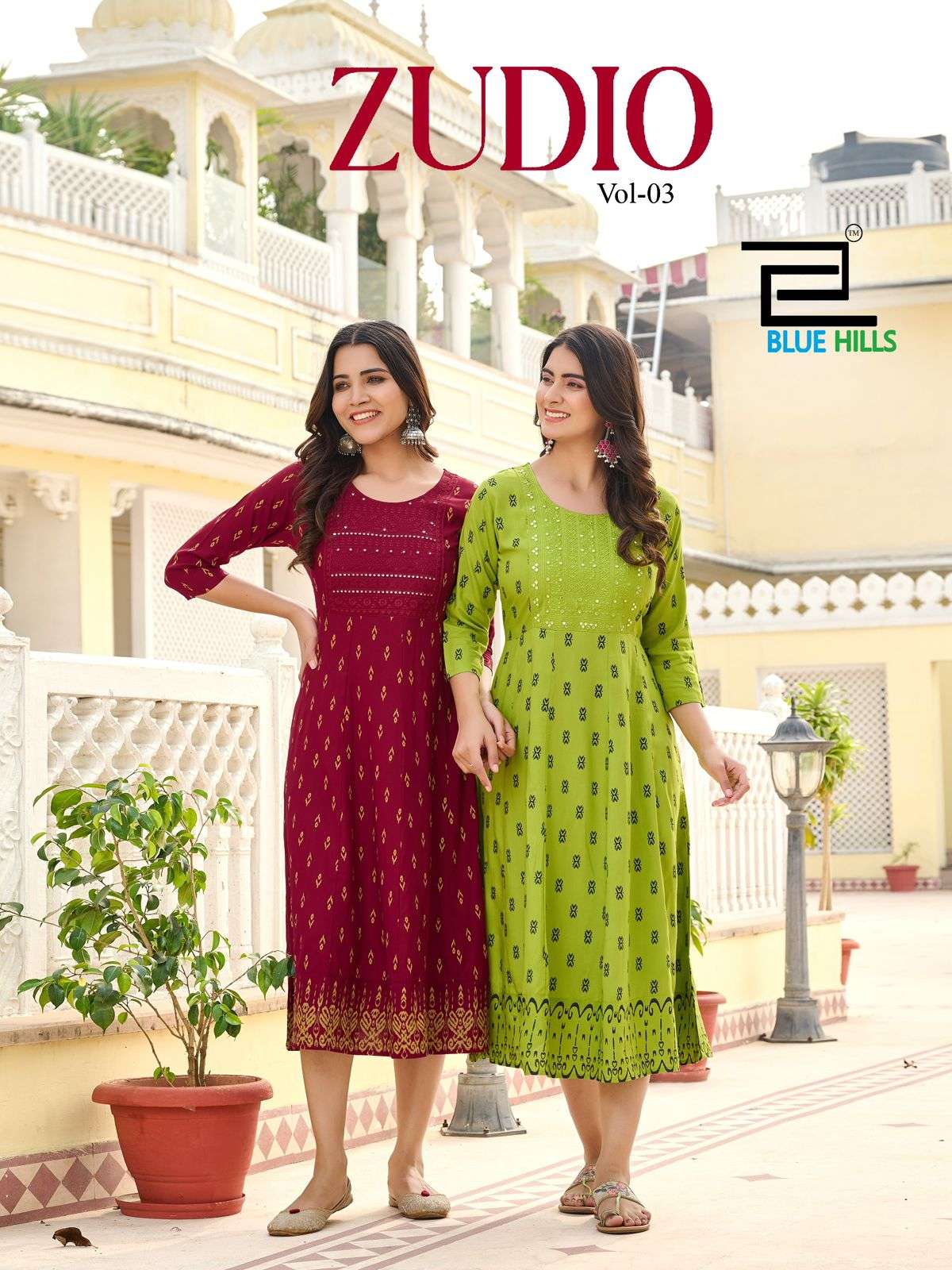 ZUDIO VOL-03 BY BLUE HILLS 3001 TO 3008 SERIES DESIGNER FANCY 14 KG RAYON PRINT KURTIS